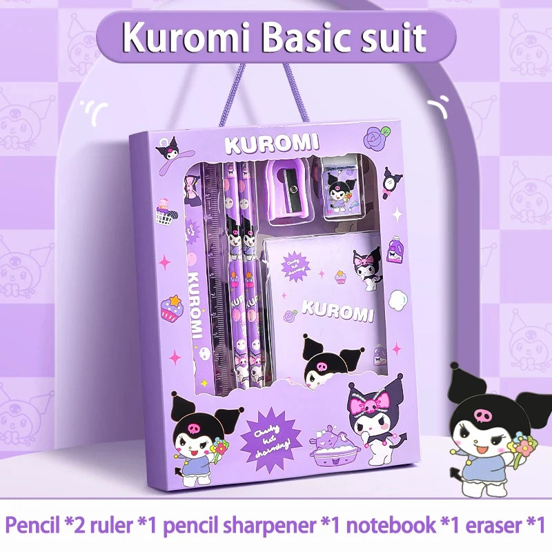 Cinnamoroll School Supplies Sanrio Kuromi Stationery Set My Melody Rulers Study Pencils Erasers Gif 6