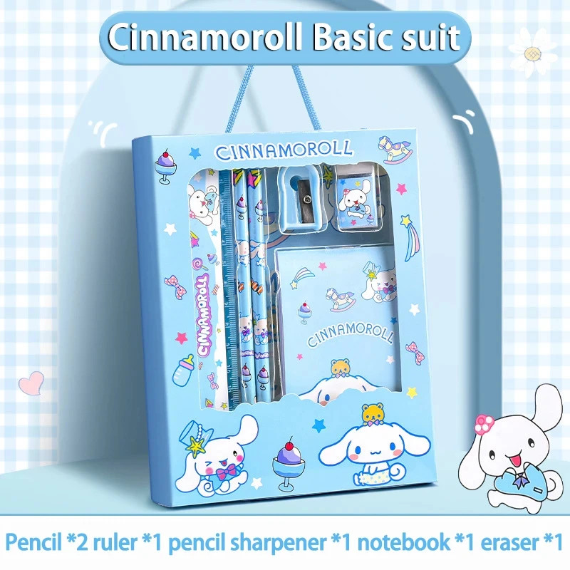 Cinnamoroll School Supplies Sanrio Kuromi Stationery Set My Melody Rulers Study Pencils Erasers Gif 7