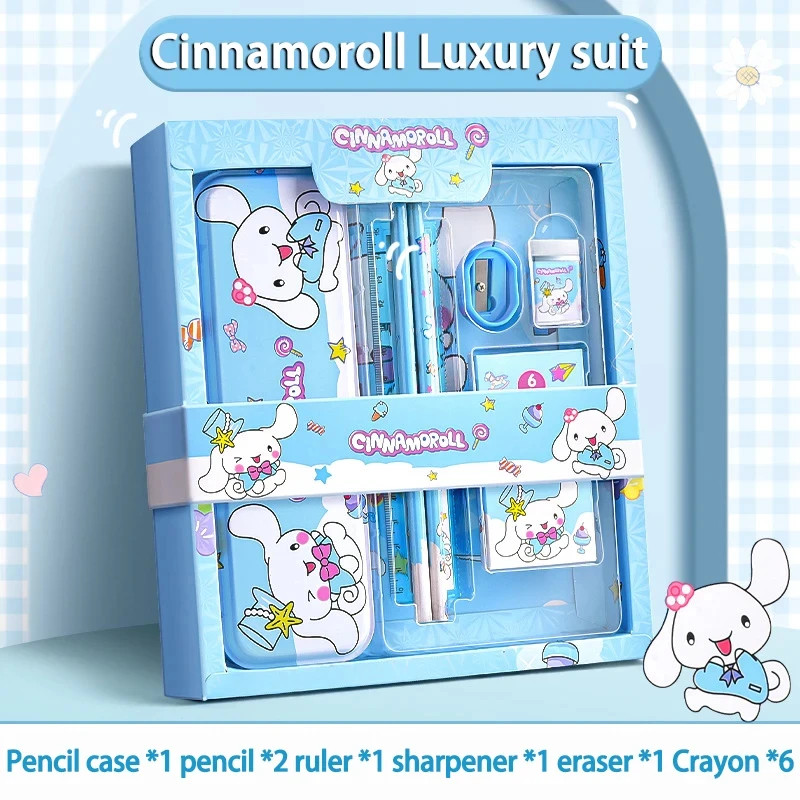 Cinnamoroll School Supplies Sanrio Kuromi Stationery Set My Melody Rulers Study Pencils Erasers Gif 9