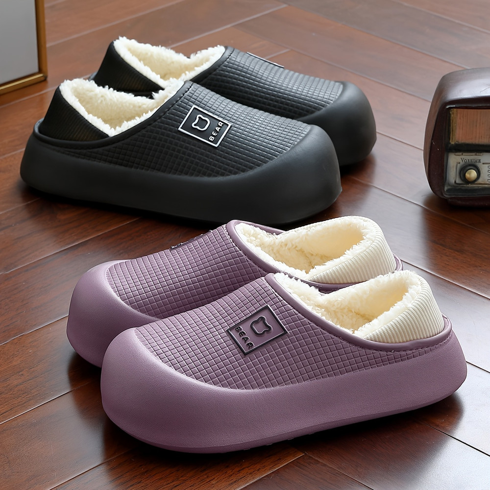 New Style Heeled Indoor Home Thick Sole Womens Slippers Winter NonSlip Fleece Lined Warm Slippers 2