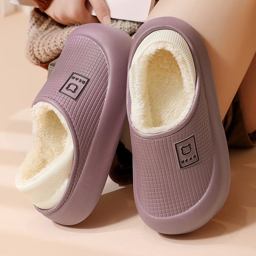 New Style Heeled Indoor Home Thick Sole Womens Slippers Winter NonSlip Fleece Lined Warm Slippers 5