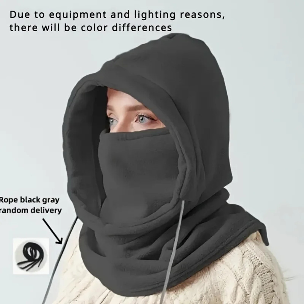Windproof Mask with Drawstring, Unisex Winter Balaclava Knit Hood, Warm Knitted Cap for Motorcycle Riding, Cold Weather