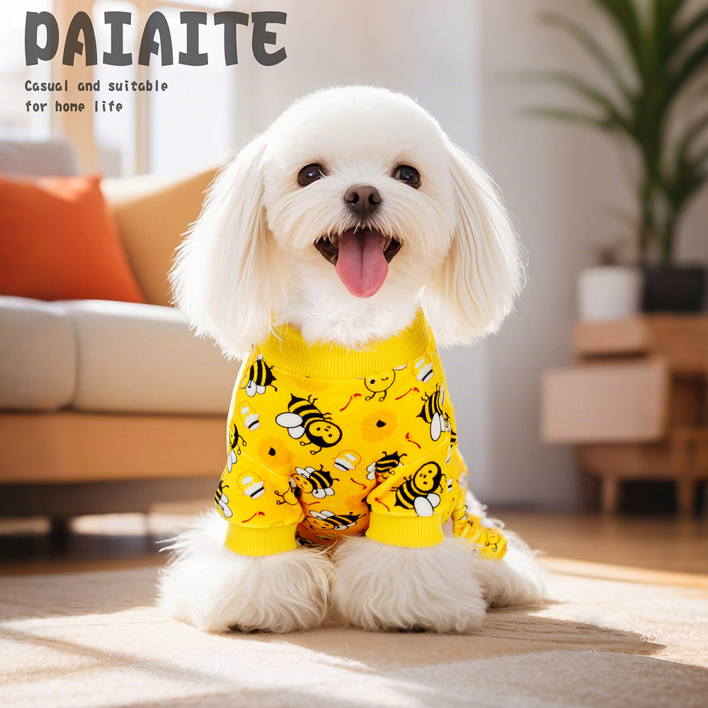 Cozy Winter PJs with Feet, Perfect for Small Dogs, Soft Stretchy Onesie for Chihuahua Yorkie, Funny Bee Dog Pajamas