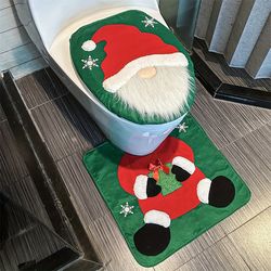 ultimate santa toilet seat cover set, cheerful christmas bathroom decor santa on the toilet, seat cover and mat for xmas