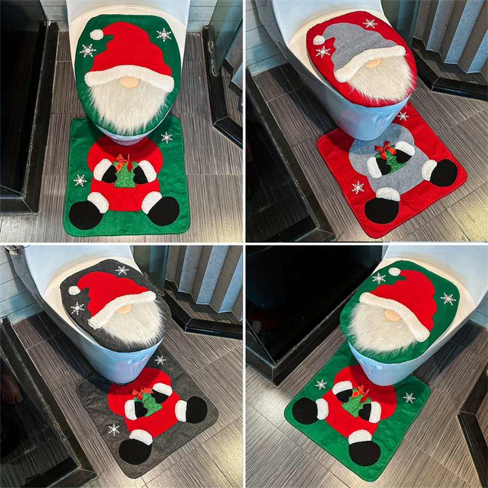 Ultimate Santa Toilet Seat Cover Set Cheerful Christmas Bathroom Decor Santa On The Toilet Seat Cov 1
