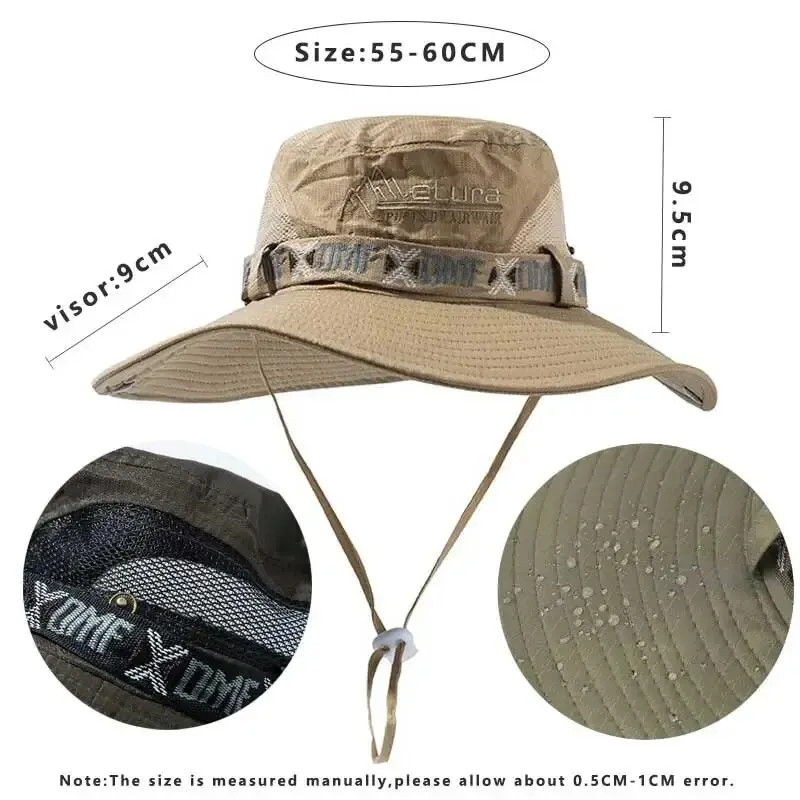 Safari Hunting Hiking Hat Mesh UV Protection Wide Brim Panama Essential Summer Men Bucket Hat Outdo 4