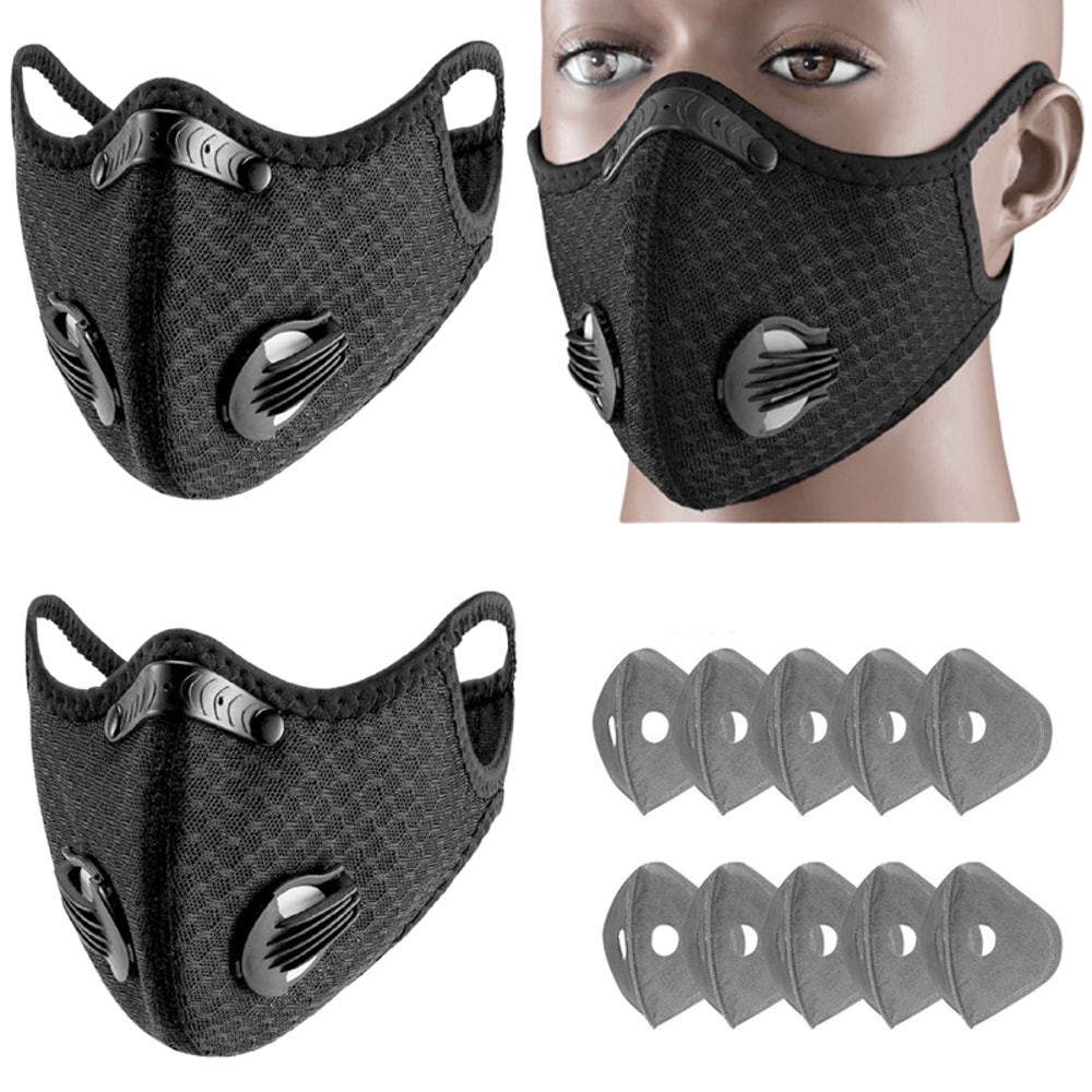 Washable Cardio Sports Mask, Activated Carbon Filter for Riding Mouth Cover, Dustproof Reusable Face Mask