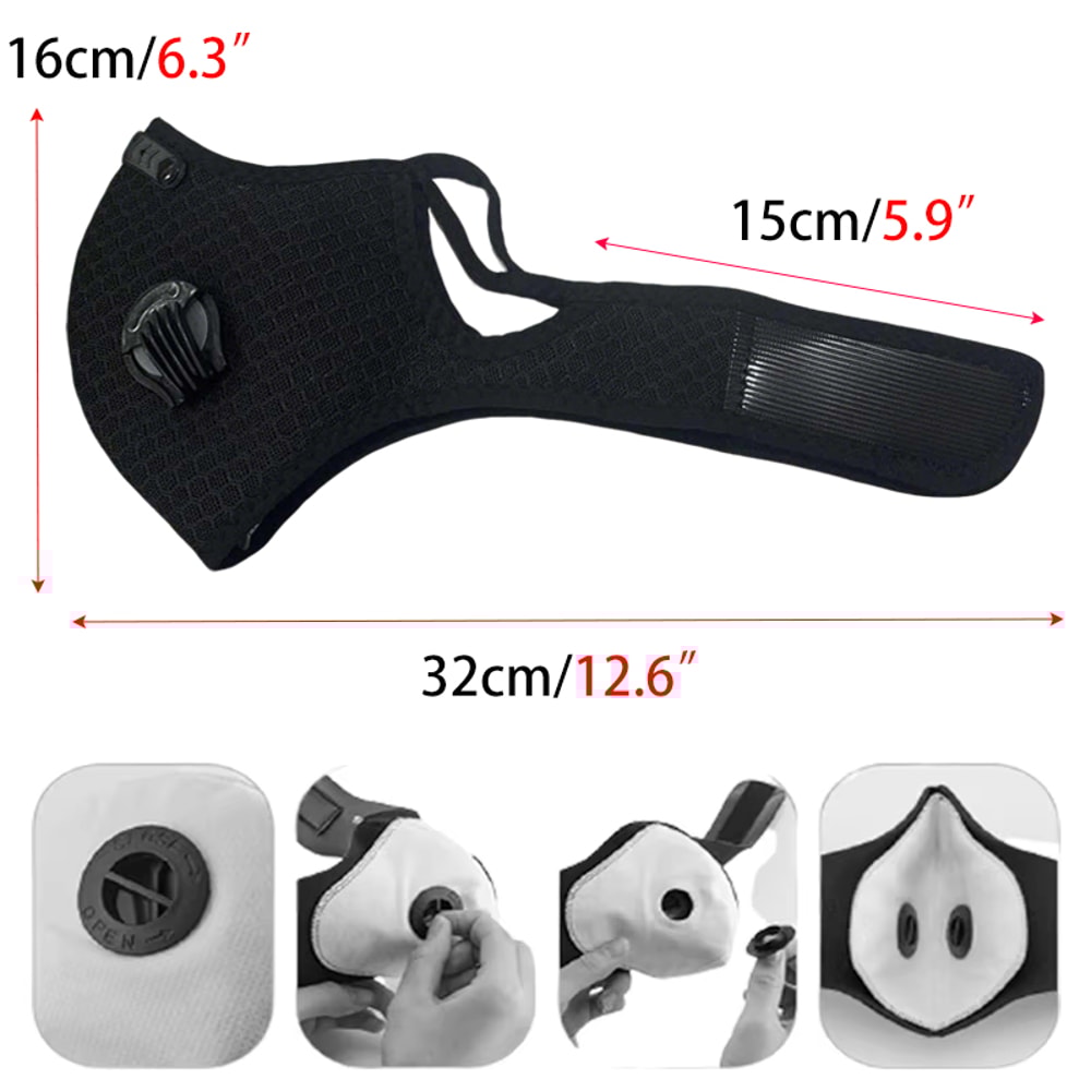 Washable Cardio Sports Mask, Activated Carbon Filter for Riding Mouth Cover, Dustproof Reusable Face Mask