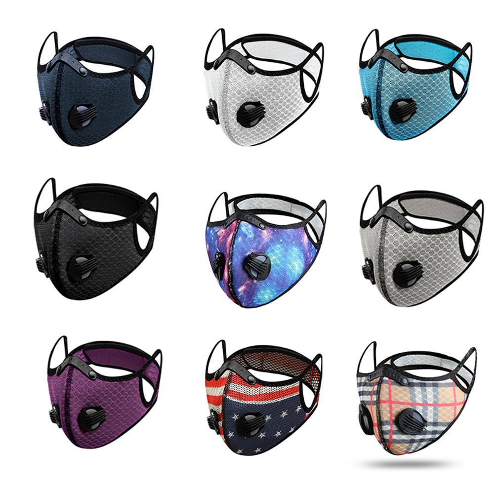 Washable Cardio Sports Mask, Activated Carbon Filter for Riding Mouth Cover, Dustproof Reusable Face Mask