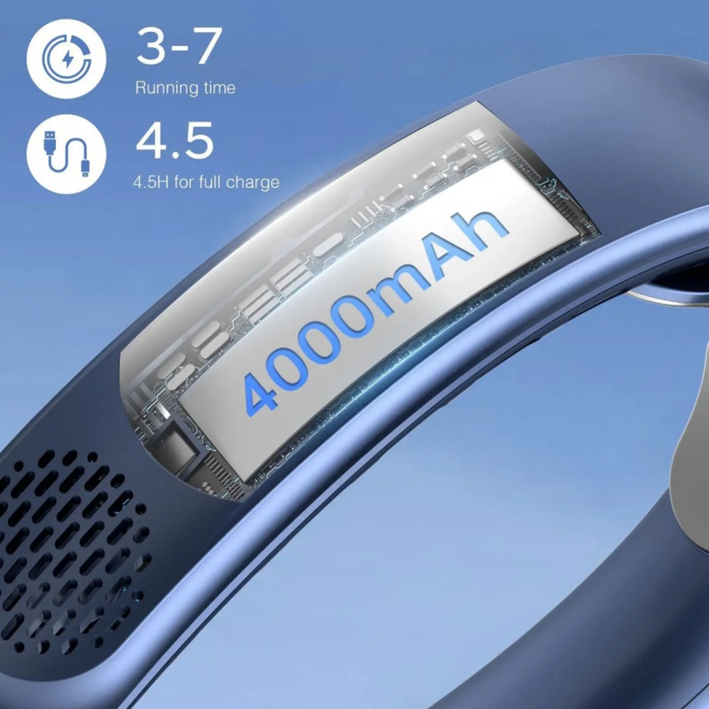 USB Neck Fan with Digital Display, Turbine Vaneless Design, Portable Quad-Core Cooling Fan for Outdoors