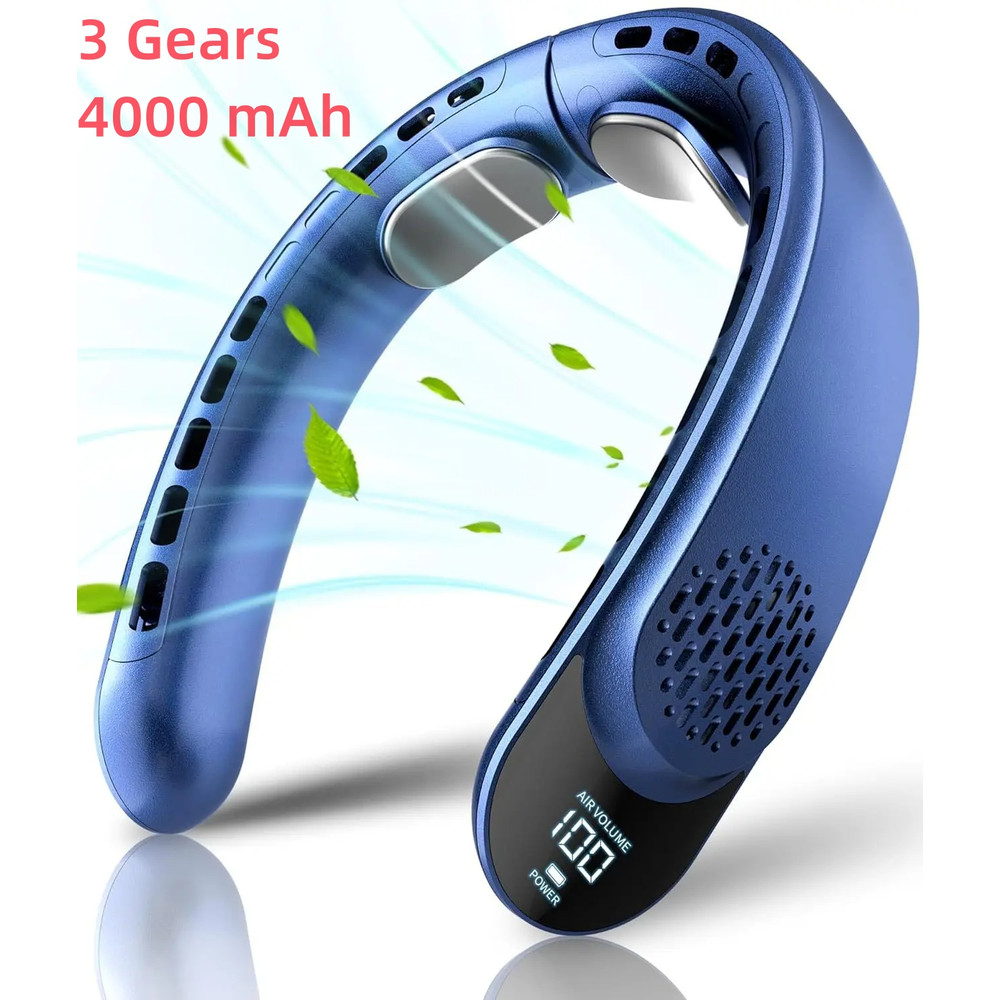 USB Neck Fan with Digital Display, Turbine Vaneless Design, Portable Quad-Core Cooling Fan for Outdoors