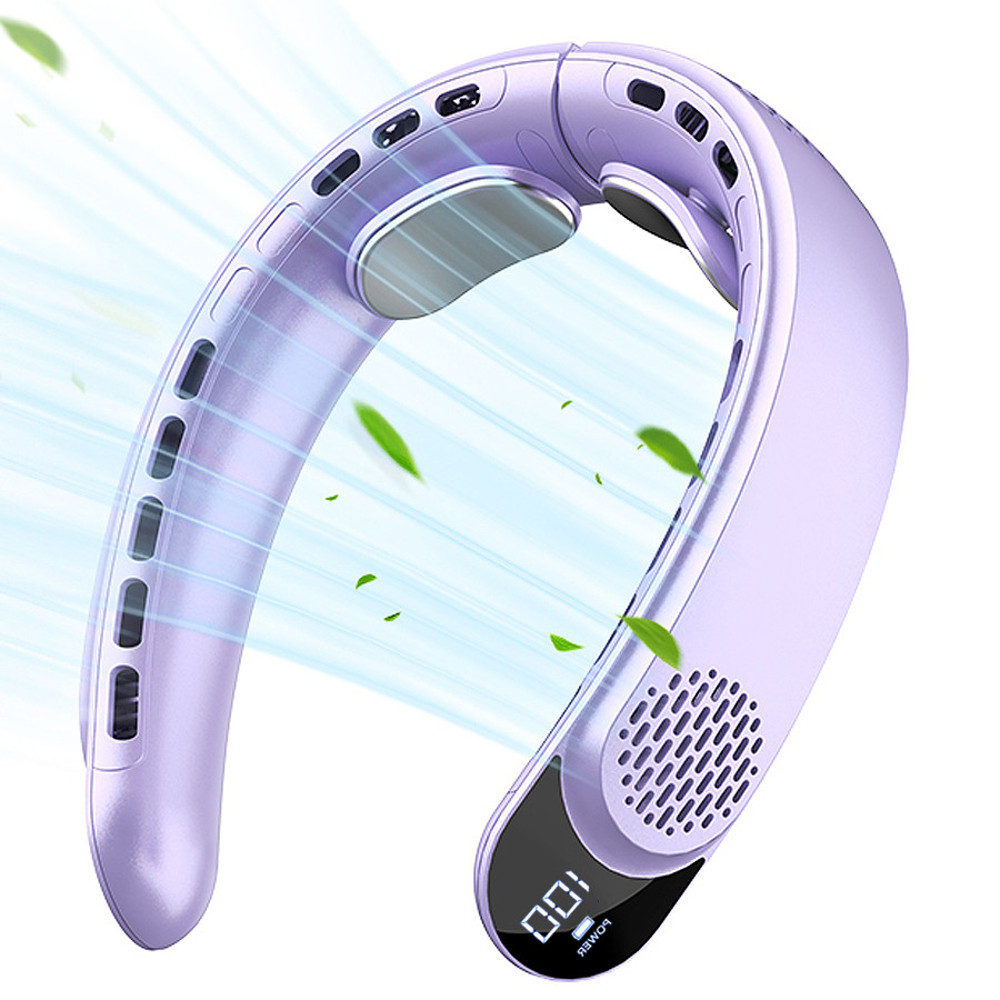 USB Neck Fan with Digital Display, Turbine Vaneless Design, Portable Quad-Core Cooling Fan for Outdoors