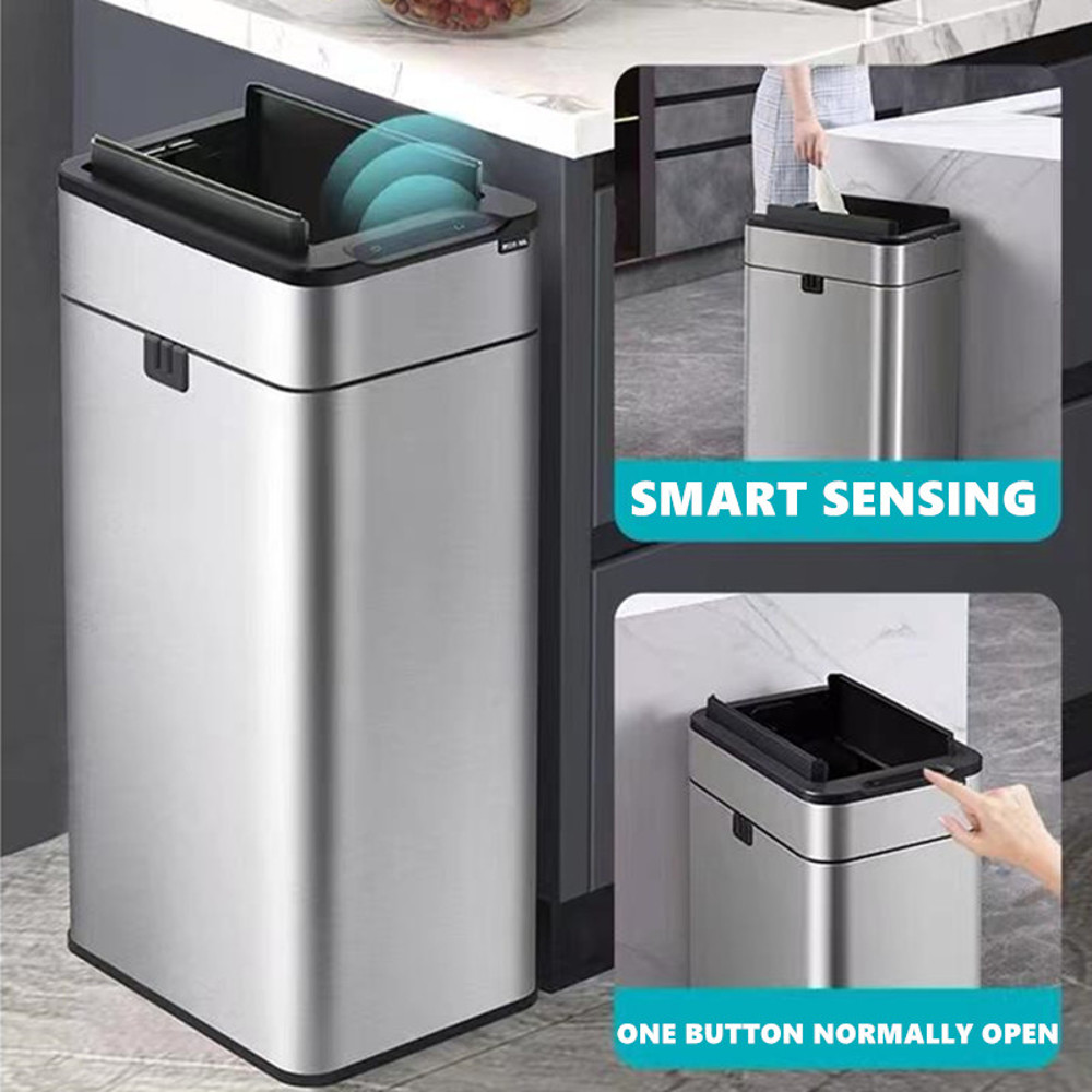 Large Capacity Smart Trash Can, Automatic Sensor, Stainless Steel Garbage Bin for Kitchen