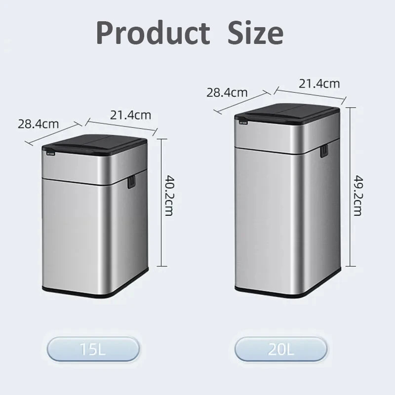 Large Capacity Smart Trash Can, Automatic Sensor, Stainless Steel Garbage Bin for Kitchen