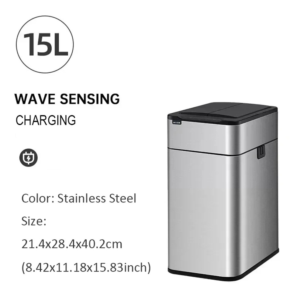 Large Capacity Smart Trash Can, Automatic Sensor, Stainless Steel Garbage Bin for Kitchen