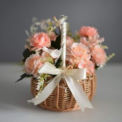 handmade woven flower basket for home, rattan storage basket for wedding decor, flower girl hand basket