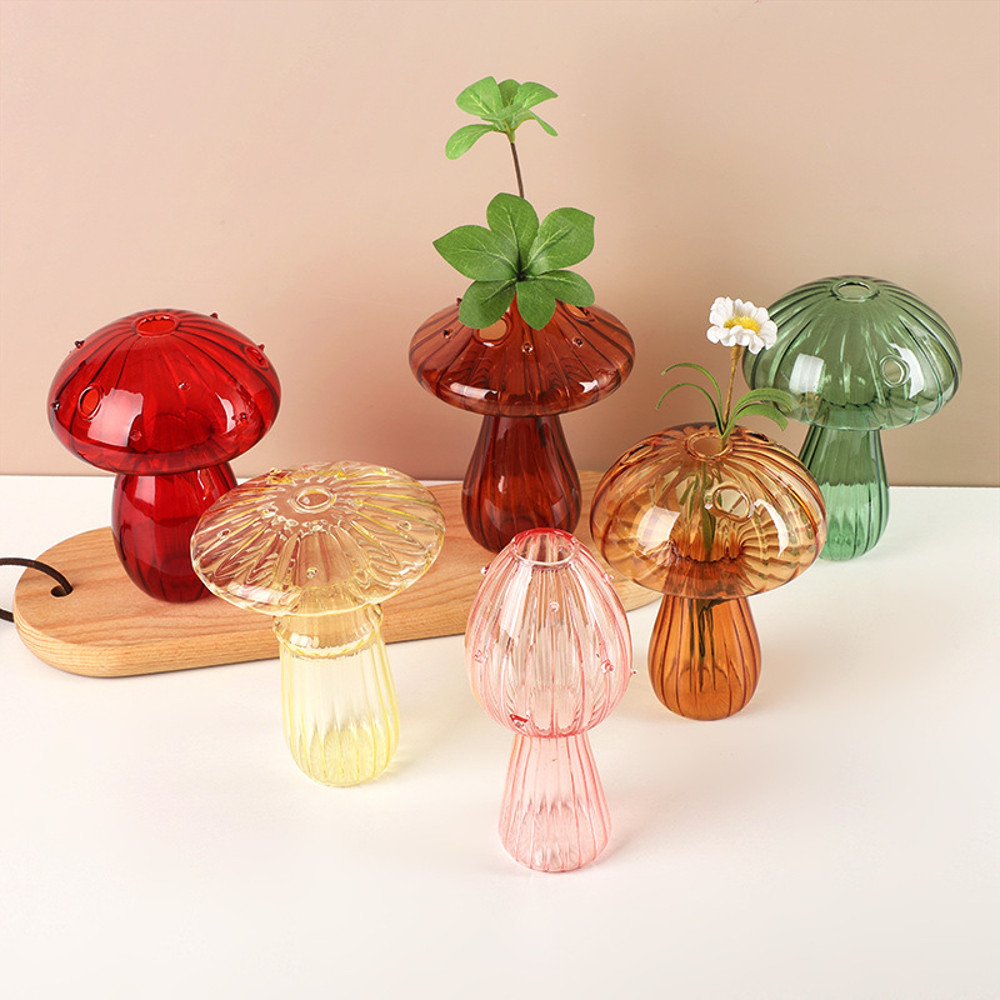 Hydroponic Flower Plant Decoration, Mini Mushroom Glass Vase, Creative Table Vase