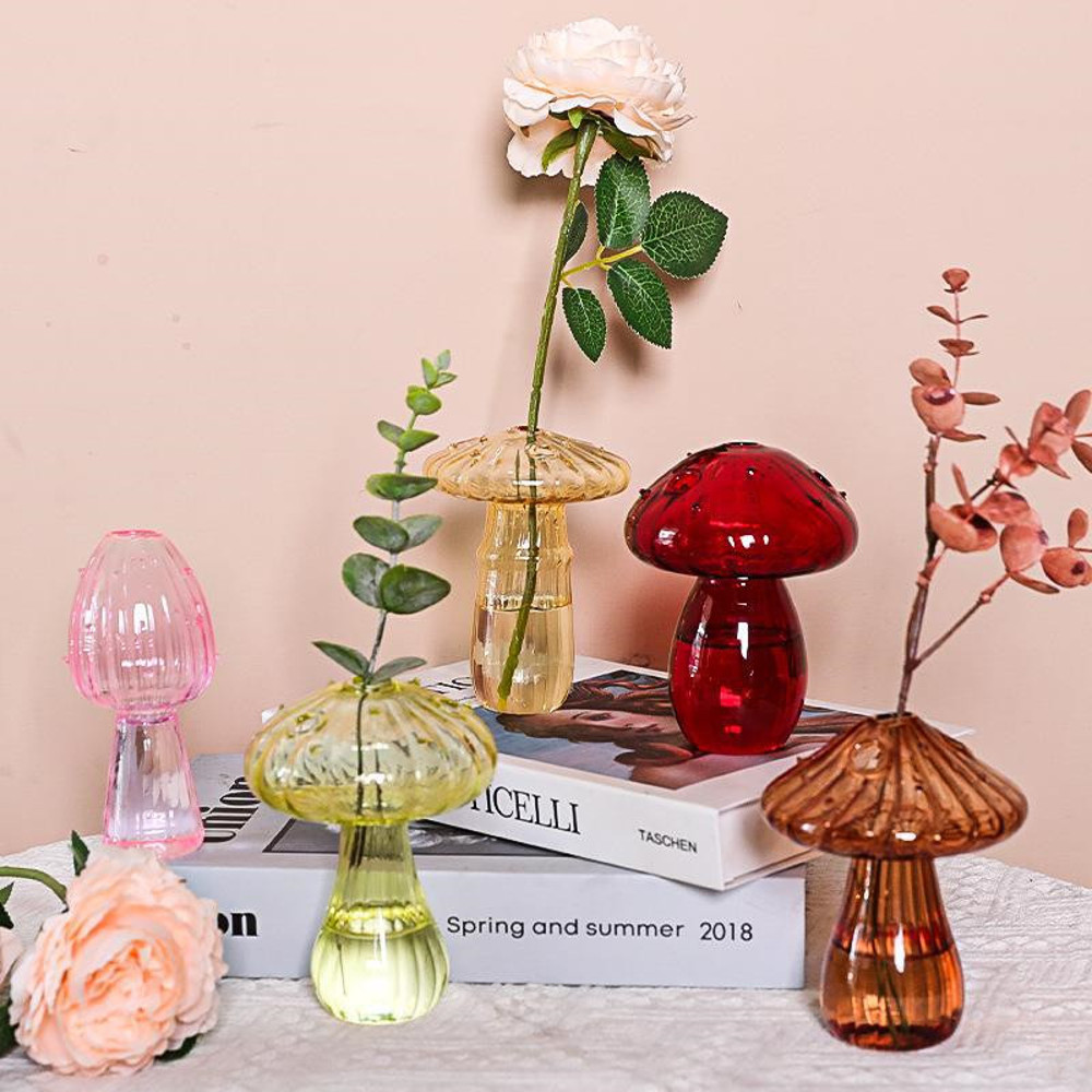 Hydroponic Flower Plant Decoration, Mini Mushroom Glass Vase, Creative Table Vase