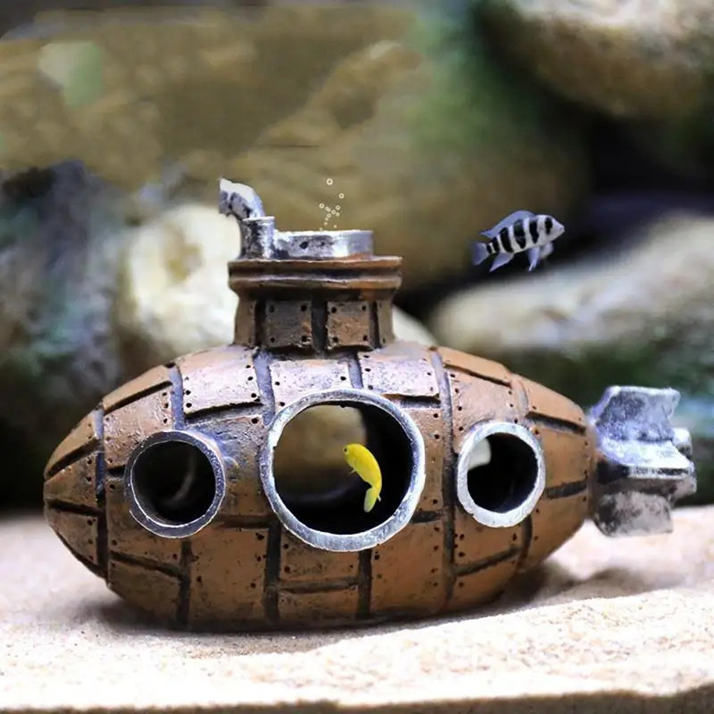 Fish Tank Decorations, Resin Submarine Ornaments, Aquarium Fish Shrimp Shelter Cave