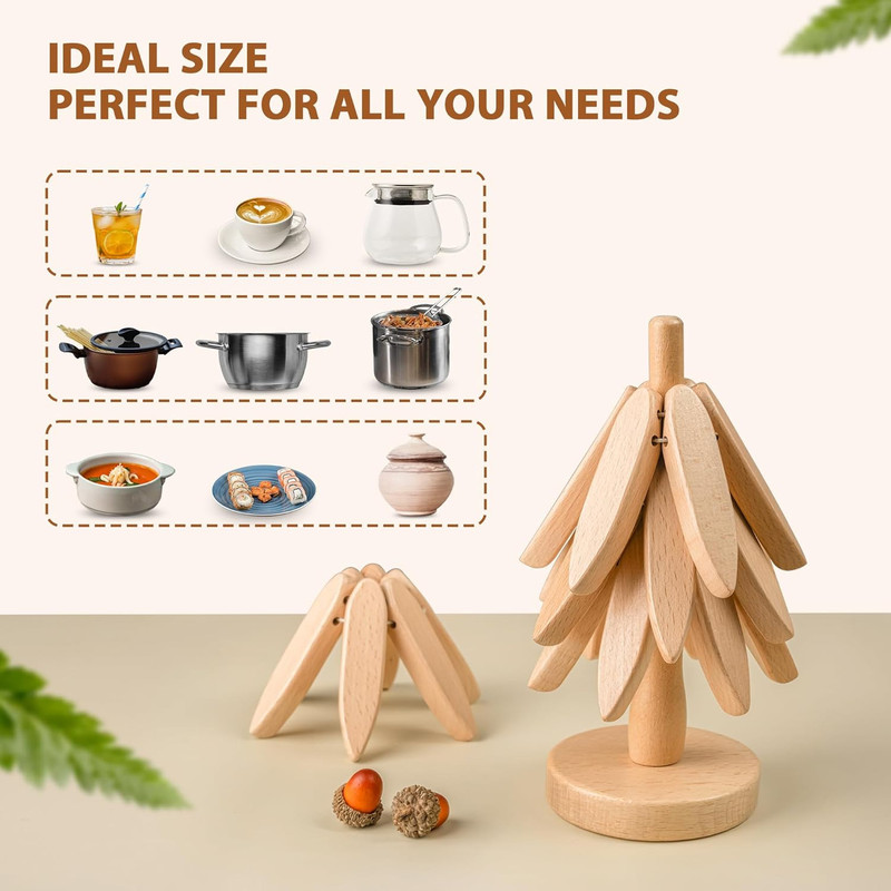 Wooden Tree Design Stand Trivets, Heat Resistant Table Mat Coasters, Decorative Pot Placemats