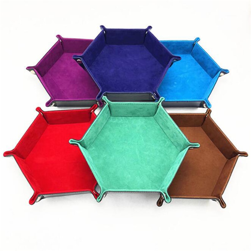 Hexagon Dice Game Storage Tray, Rolling Folding PU Leather Velvet Dice Mat