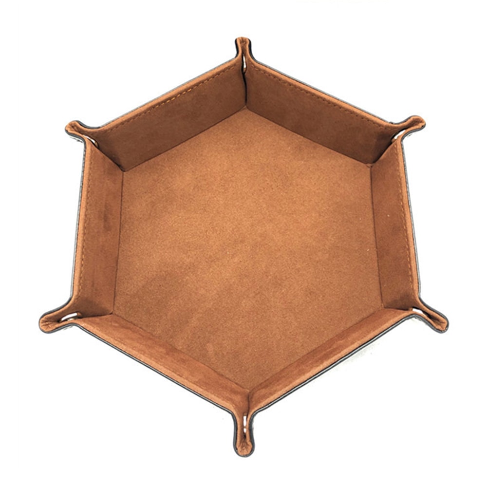 Hexagon Dice Game Storage Tray, Rolling Folding PU Leather Velvet Dice Mat