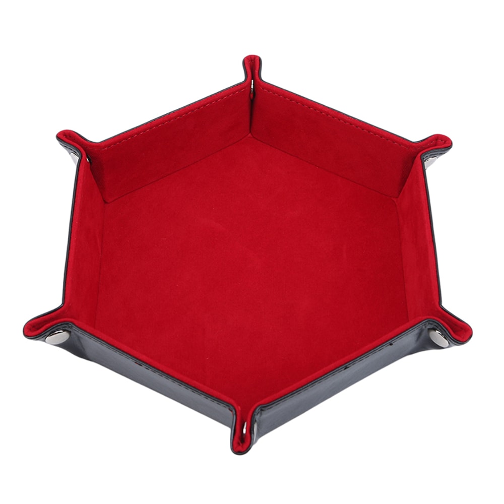 Hexagon Dice Game Storage Tray, Rolling Folding PU Leather Velvet Dice Mat