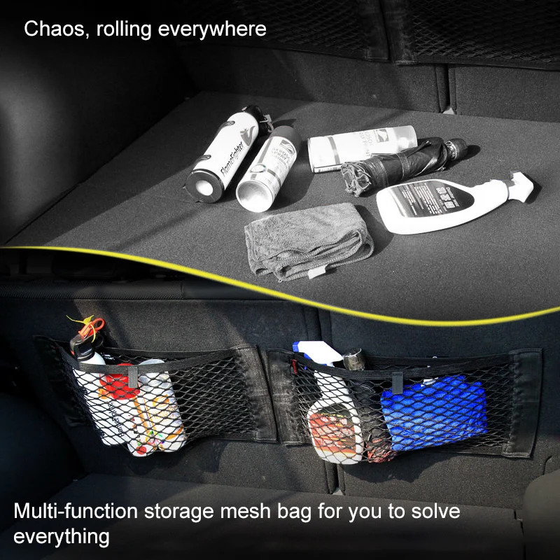 Universal Storage Bag Pocket Cage Auto Organizer Seat Back Bag, Car Back Rear Mesh Trunk Seat Elastic String Net Magic