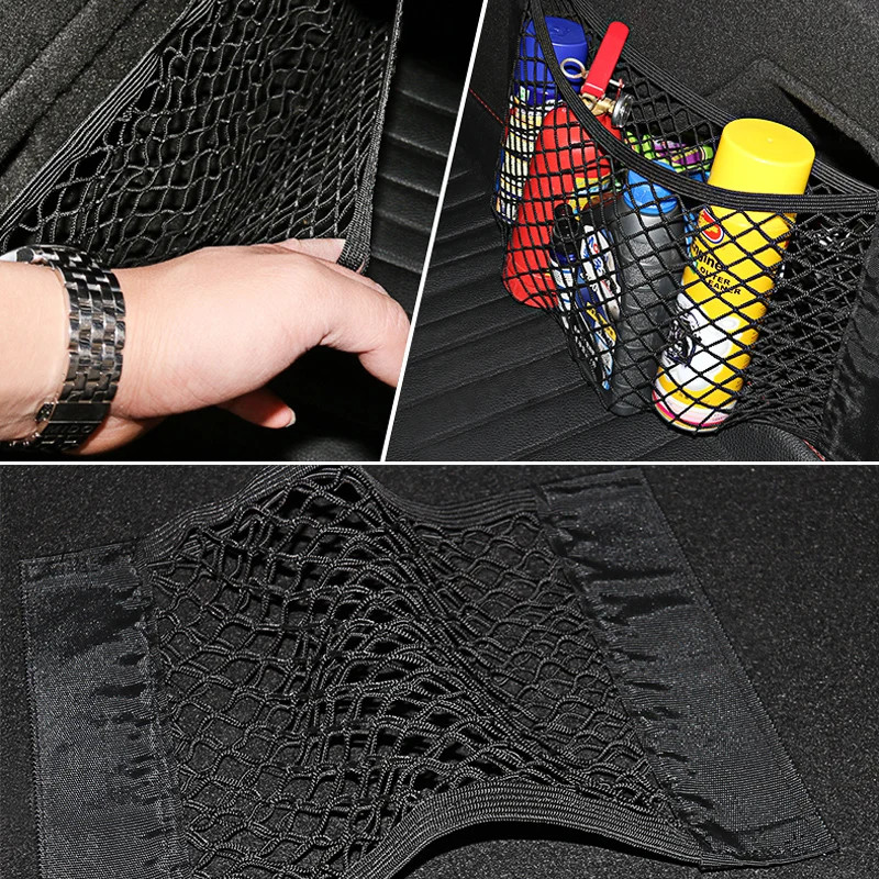 Universal Storage Bag Pocket Cage Auto Organizer Seat Back Bag, Car Back Rear Mesh Trunk Seat Elastic String Net Magic