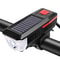 USB Rechargeable Solar Bicycle Light, Bike Front Lamp with Horn Flashlight, MTB Mountain Road Power Display Bicycle