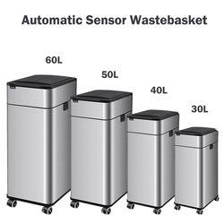 smart trash can, stainless steel garbage bin, large kitchen garbage cube, automatic home dustbin, liters wastebasket