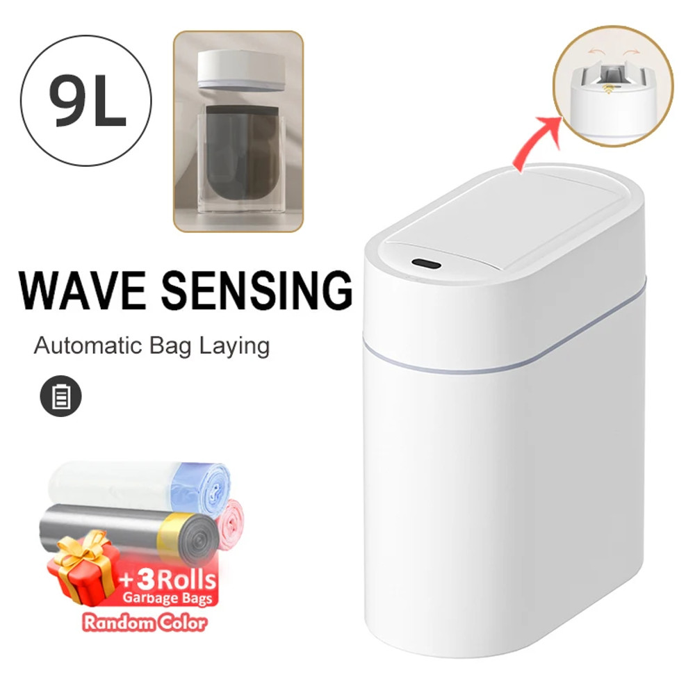 Sensor Trash Can with Lid Trash Bin Two-way Narrow Slit Toilet Garbage Bin Kitchen Automatic Bagging Adsorption