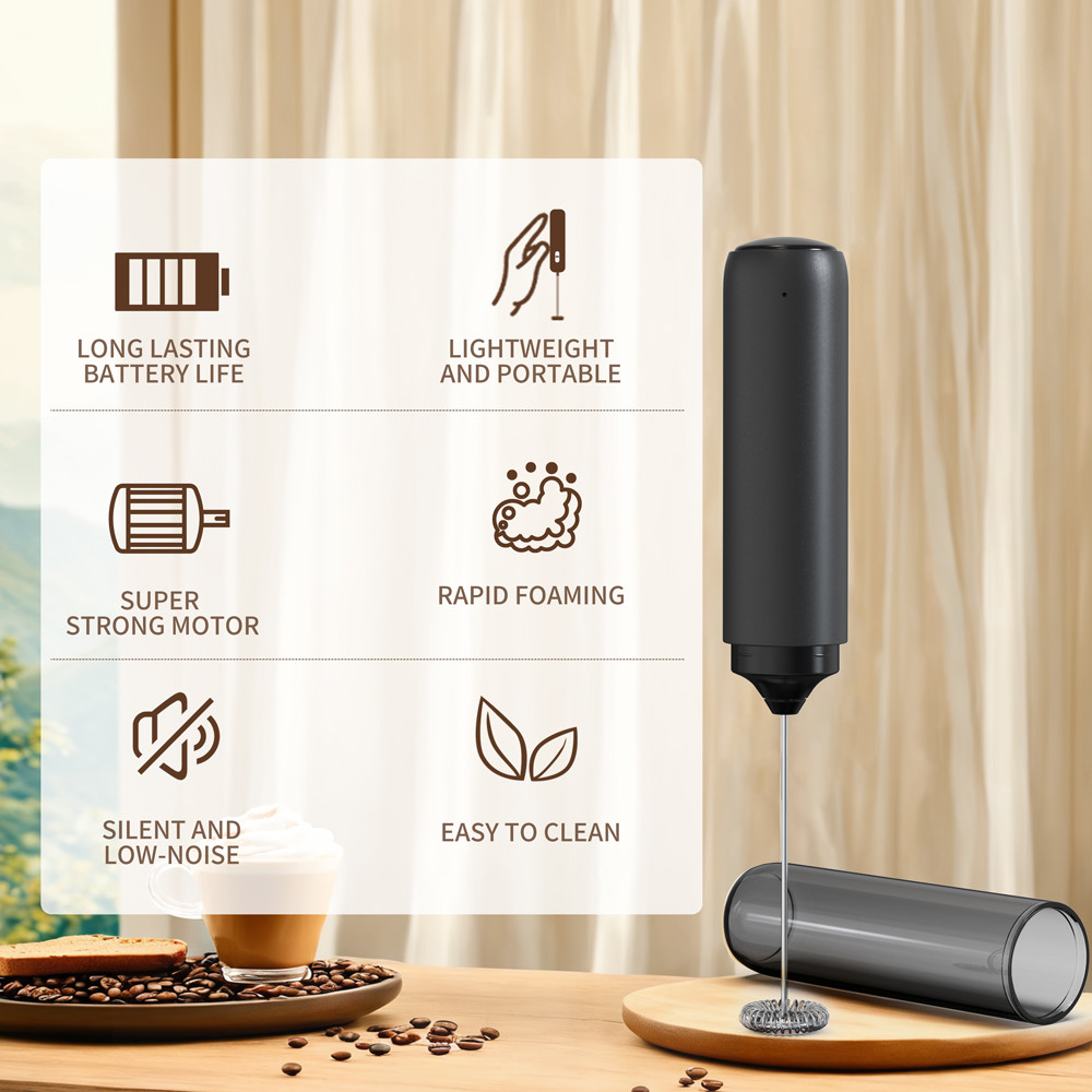 USB C Rechargeable Coffee Whisk with Silent Tech, Smart Pro Electric Milk Frother, Auto Cappuccino Latte Maker for Home