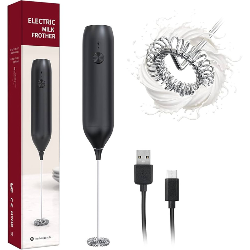 USB C Rechargeable Coffee Whisk with Silent Tech, Smart Pro Electric Milk Frother, Auto Cappuccino Latte Maker for Home