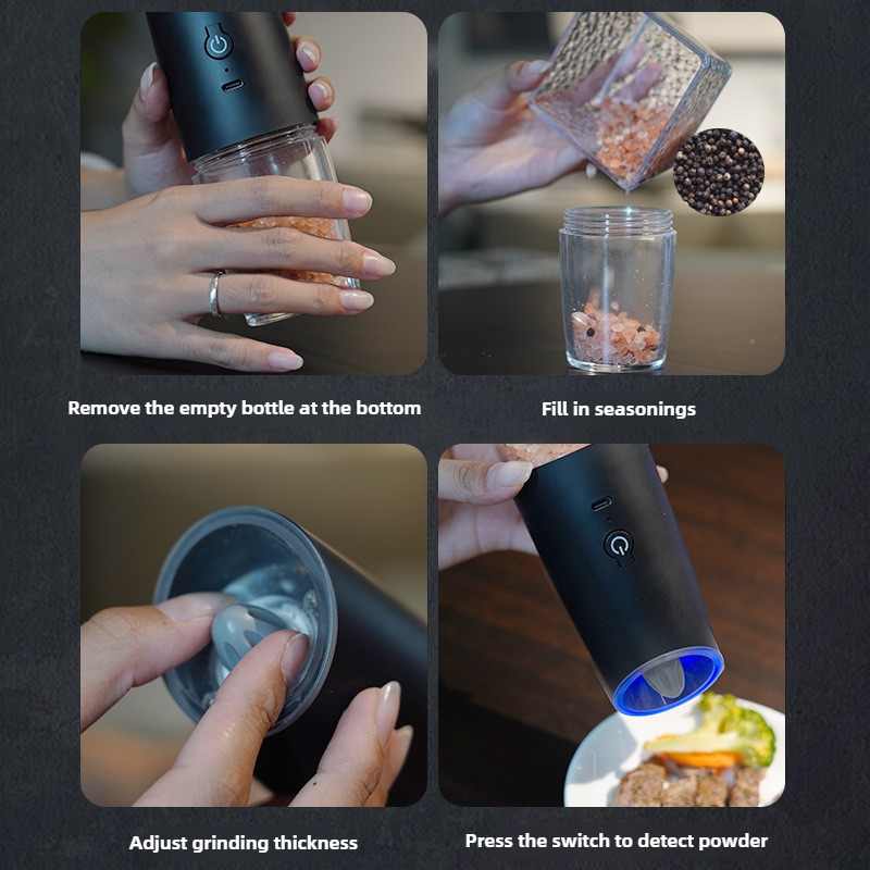 USB Rechargeable Salt and Pepper, Electric Grinder, Large Capacity, Adjustable Coarseness, Auto Spices Grinders Kitchen