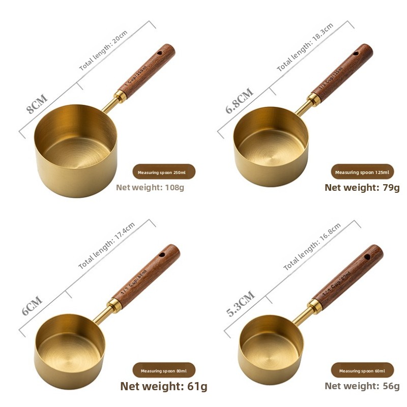 Piece Pro Barista Set Stackable, Stainless Steel Measuring Cups, Spoons with Wood Handle Metric Baking Kit for Coffee