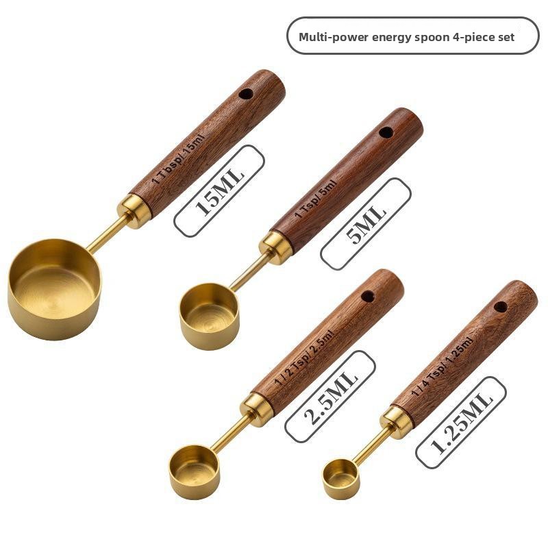 Piece Pro Barista Set Stackable, Stainless Steel Measuring Cups, Spoons with Wood Handle Metric Baking Kit for Coffee