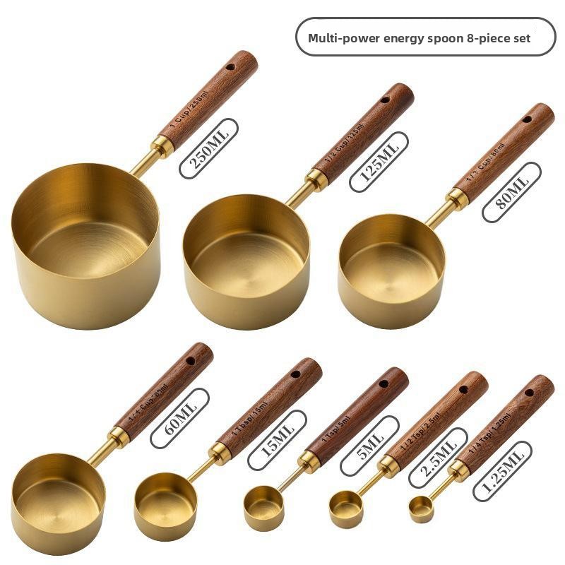 Piece Pro Barista Set Stackable, Stainless Steel Measuring Cups, Spoons with Wood Handle Metric Baking Kit for Coffee