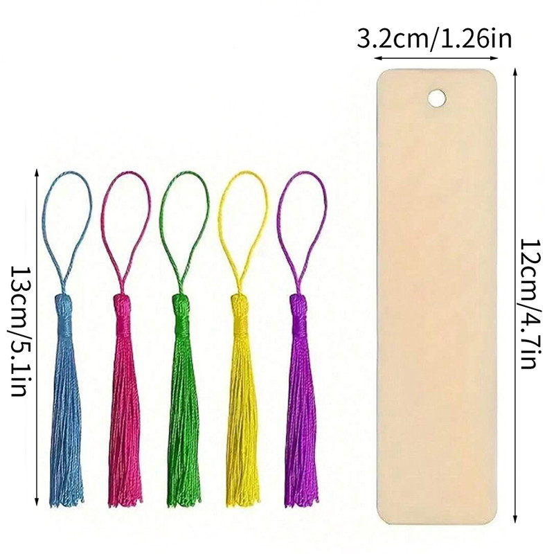 DIY Wooden Craft Bookmarks Set, Wooden Blank Bookmarks with Tassels, Square Tag Wedding Birthday Party Decor