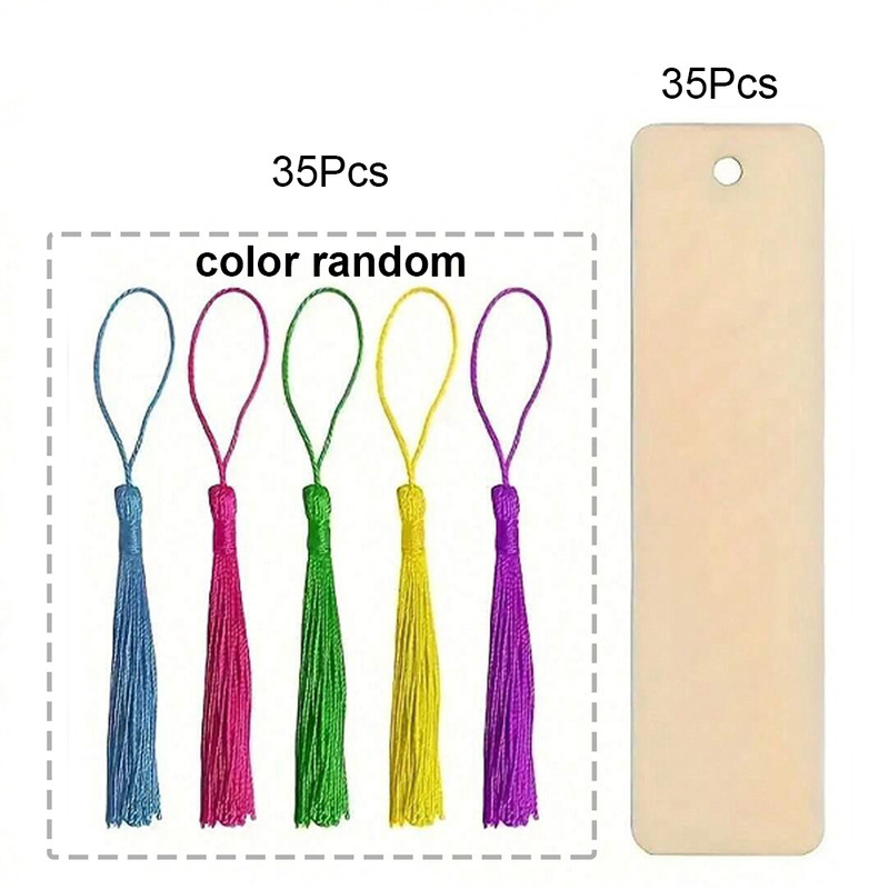 DIY Wooden Craft Bookmarks Set, Wooden Blank Bookmarks with Tassels, Square Tag Wedding Birthday Party Decor