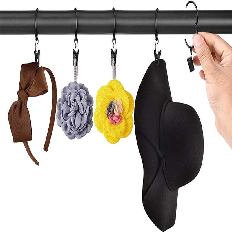 Black Curtain Hooks Hangers, Metal Curtain Rings with Clips, Drapery Clips