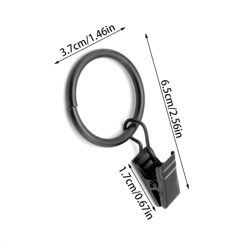 Black Curtain Hooks Hangers, Metal Curtain Rings with Clips, Drapery Clips