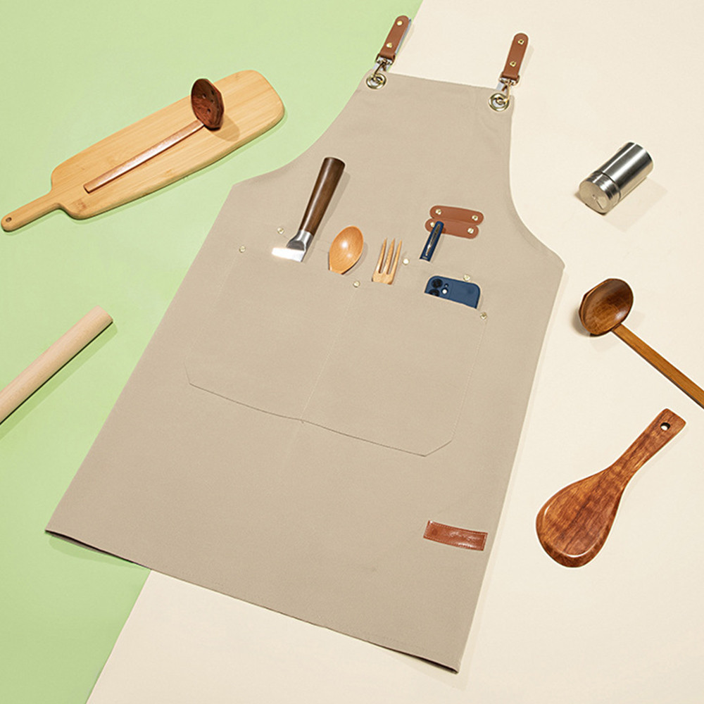 Oil-proof Waterproof Kitchen Apron, Large Pockets for Restaurant, Coffee Bar, or Waiter Work Uniform for Women and Men