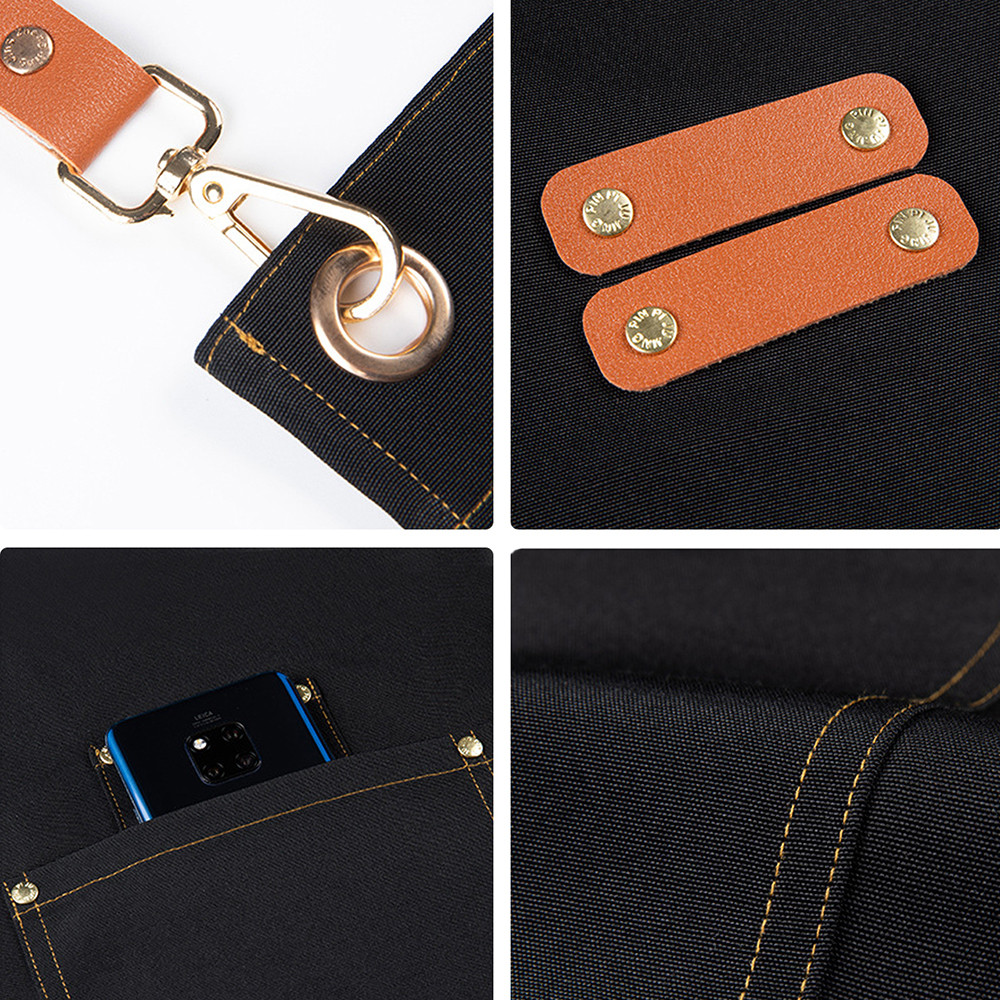 Oil-proof Waterproof Kitchen Apron, Large Pockets for Restaurant, Coffee Bar, or Waiter Work Uniform for Women and Men