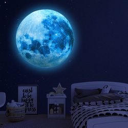 wall sticker for kids baby room, glow in the dark moon, space planet wall sticker, living room home decals