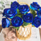 Realistic Velvet Artificial Blue Rose Bouquet, Faux Fake Flowers for Weddings, Home Decor Party Table Decor