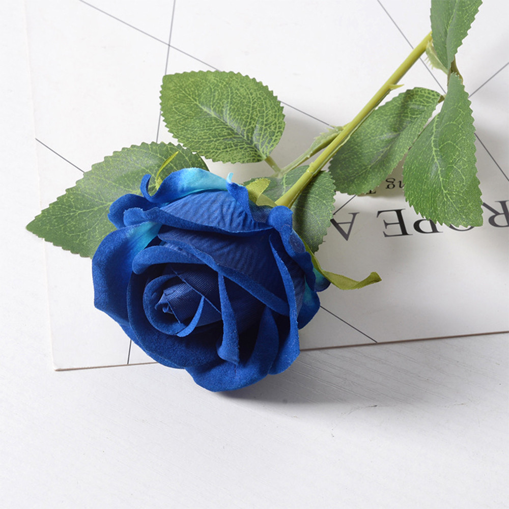 Realistic Velvet Artificial Blue Rose Bouquet, Faux Fake Flowers for Weddings, Home Decor Party Table Decor