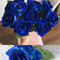 Realistic Velvet Artificial Blue Rose Bouquet, Faux Fake Flowers for Weddings, Home Decor Party Table Decor