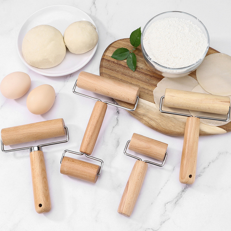 Premium Wood Rolling Pin with Handle, Kitchen Dough Roller for Pastry, Pizza, Pasta Baking