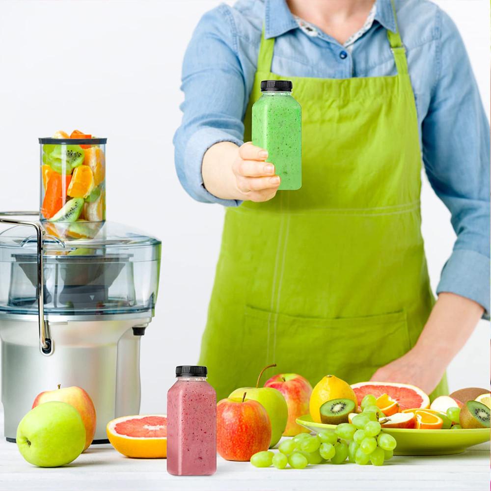 Empty Plastic Juice Bottle with Caps for Smoothies and Juicing Drinks